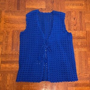 Royal Blue Sapphire Crochet Knit with Tie Front Detail M